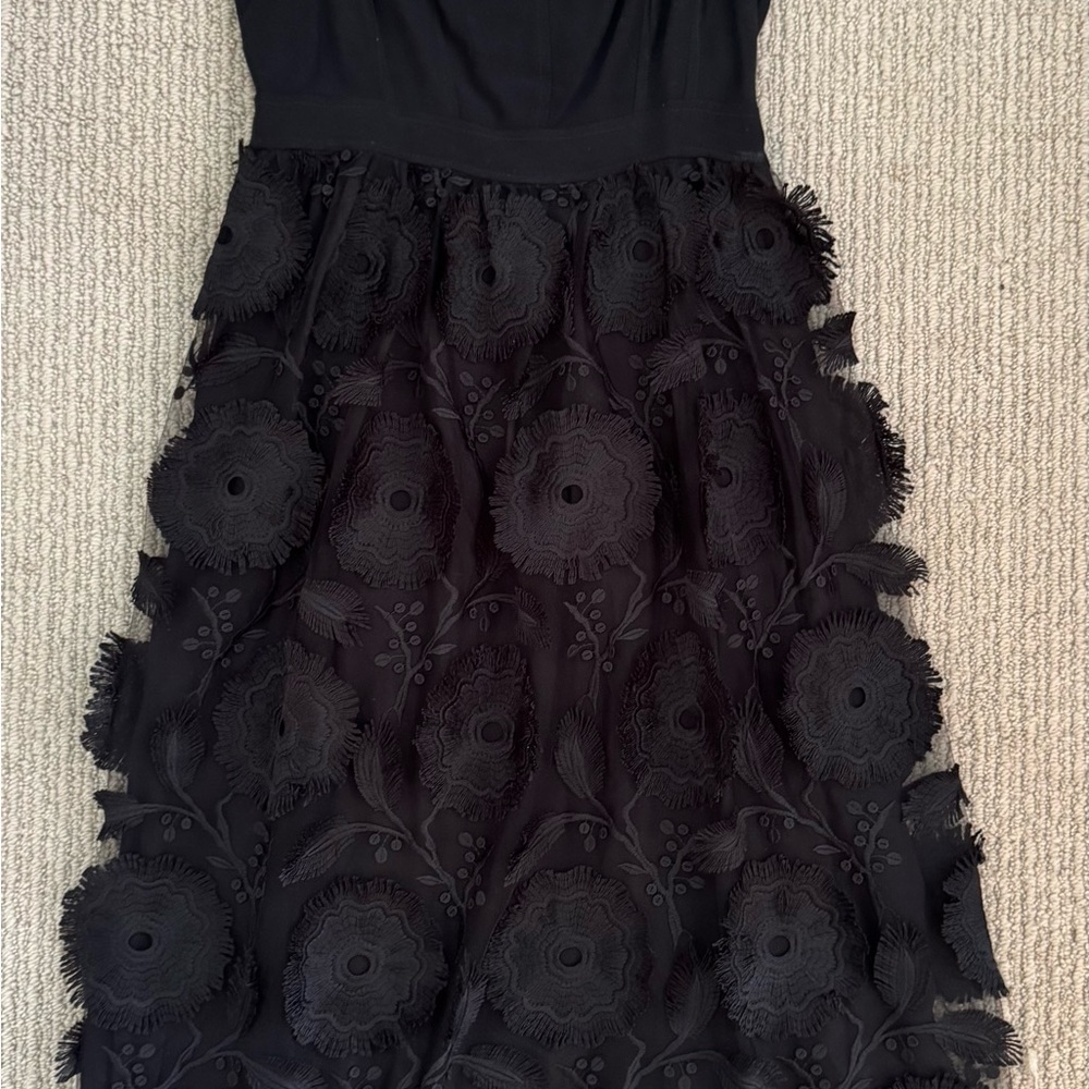 Anthropologie Black Midi Dress with Floral Texture